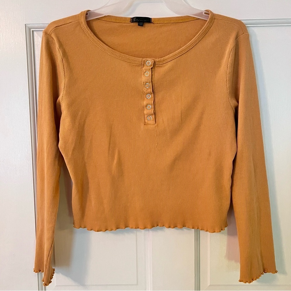Yellow Henley 3/4 Sleeve Fitted Crop Top